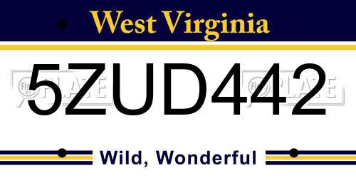 5ZUD442 West Virginia License Plate