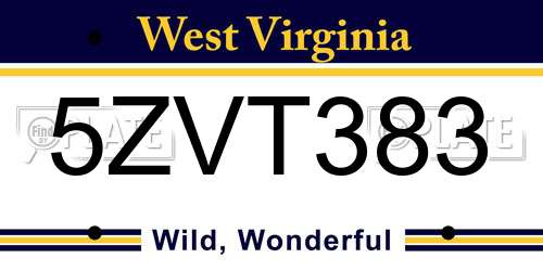 5ZVT383 West Virginia License Plate