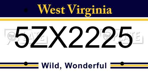5ZX2225 West Virginia License Plate