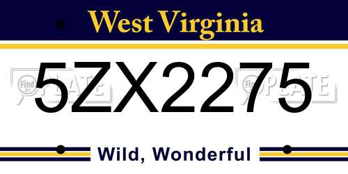 5ZX2275 West Virginia License Plate