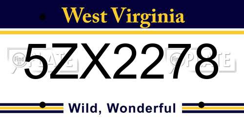 5ZX2278 West Virginia License Plate