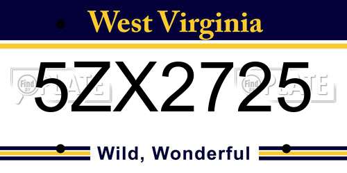 5ZX2725 West Virginia License Plate