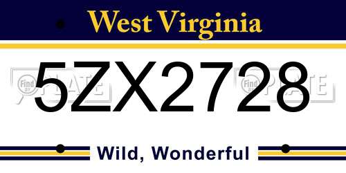 5ZX2728 West Virginia License Plate
