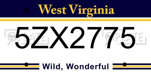 5ZX2775 West Virginia License Plate
