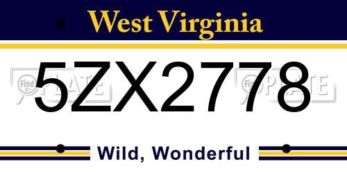 5ZX2778 West Virginia License Plate