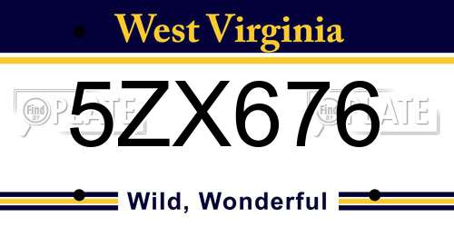 5ZX676 West Virginia License Plate