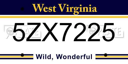 5ZX7225 West Virginia License Plate