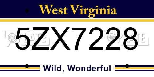 5ZX7228 West Virginia License Plate