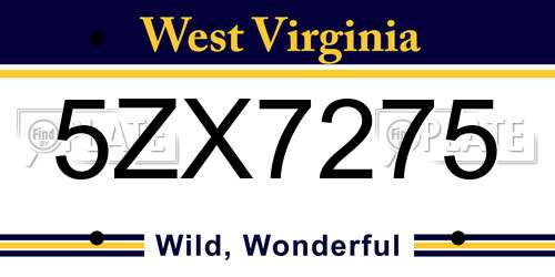 5ZX7275 West Virginia License Plate