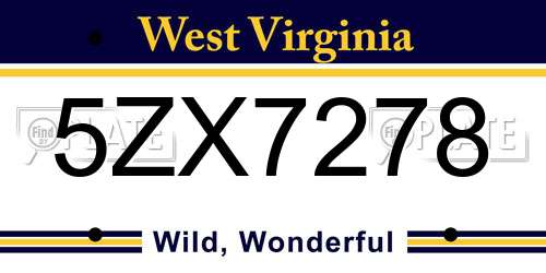 5ZX7278 West Virginia License Plate