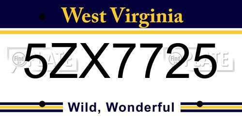 5ZX7725 West Virginia License Plate