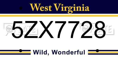 5ZX7728 West Virginia License Plate