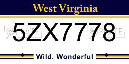 5ZX7778 West Virginia License Plate