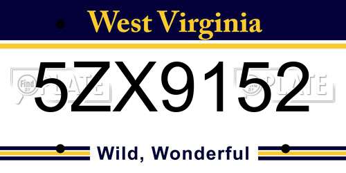 5ZX9152 West Virginia License Plate