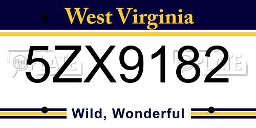 5ZX9182 West Virginia License Plate