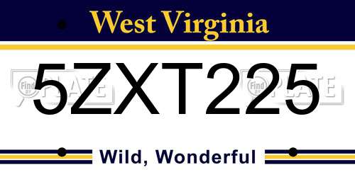 5ZXT225 West Virginia License Plate