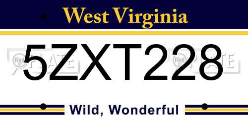 5ZXT228 West Virginia License Plate