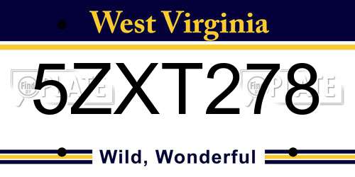 5ZXT278 West Virginia License Plate
