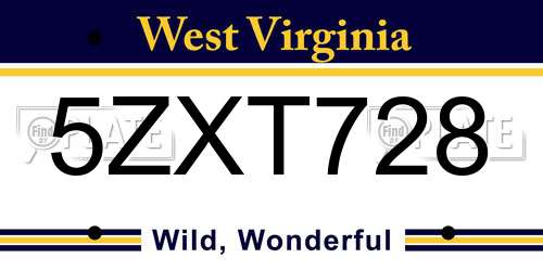 5ZXT728 West Virginia License Plate
