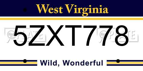 5ZXT778 West Virginia License Plate