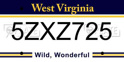 5ZXZ725 West Virginia License Plate