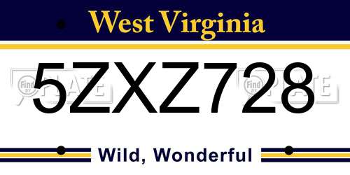 5ZXZ728 West Virginia License Plate