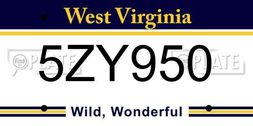 5ZY950 West Virginia License Plate
