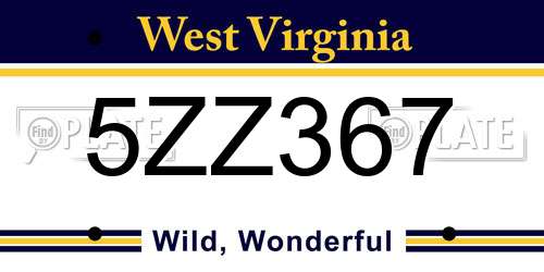 5ZZ367 West Virginia License Plate