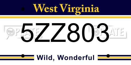 5ZZ803 West Virginia License Plate