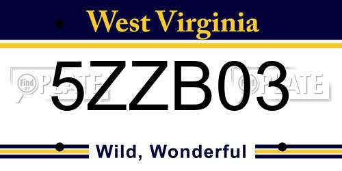5ZZB03 West Virginia License Plate