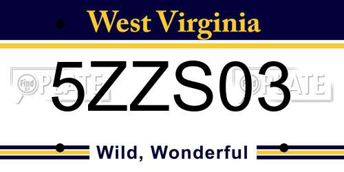 5ZZS03 West Virginia License Plate