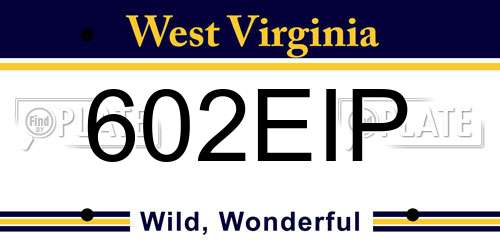 602EIP West Virginia License Plate