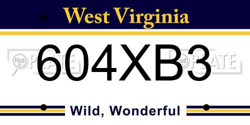 604XB3 West Virginia License Plate