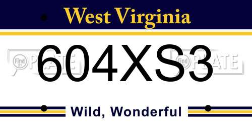 604XS3 West Virginia License Plate