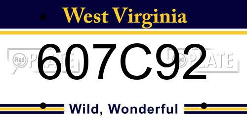 607C92 West Virginia License Plate