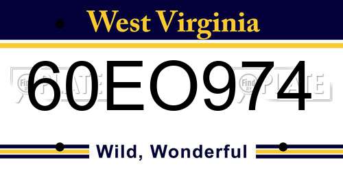 60EO974 West Virginia License Plate
