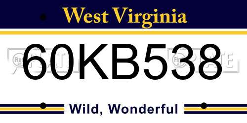 60KB538 West Virginia License Plate