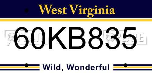 60KB835 West Virginia License Plate