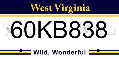 60KB838 West Virginia License Plate