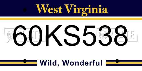 60KS538 West Virginia License Plate