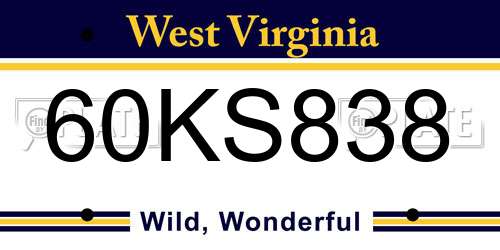60KS838 West Virginia License Plate
