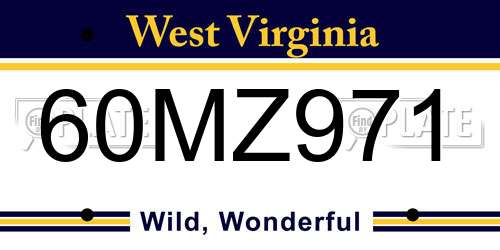 60MZ971 West Virginia License Plate