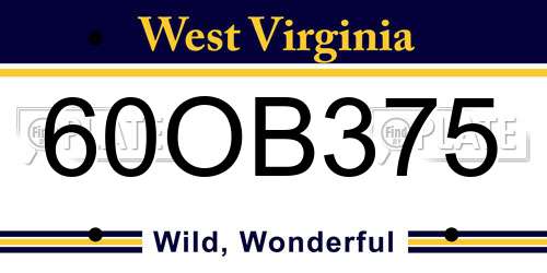 60OB375 West Virginia License Plate