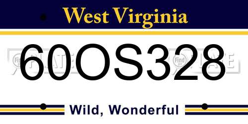 60OS328 West Virginia License Plate