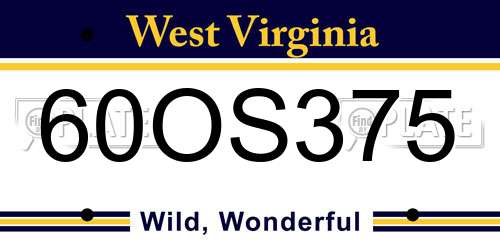 60OS375 West Virginia License Plate