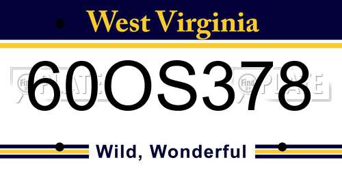 60OS378 West Virginia License Plate