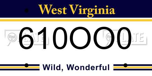 610OO0 West Virginia License Plate