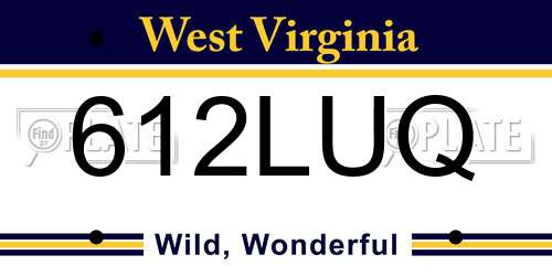 612LUQ West Virginia License Plate