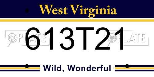 613T21 West Virginia License Plate