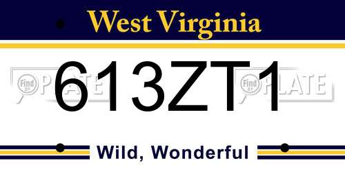 613ZT1 West Virginia License Plate